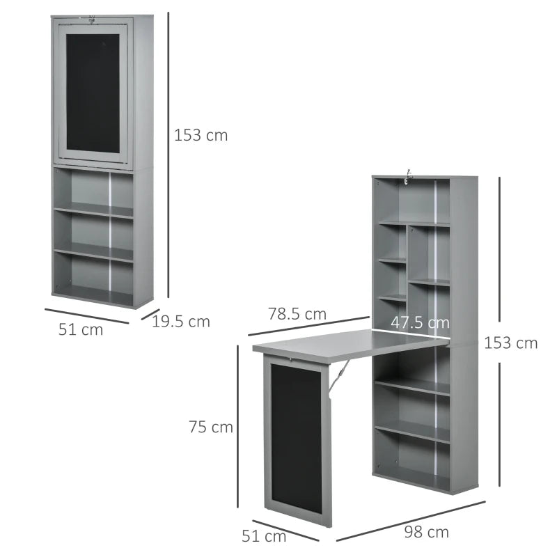 Folding Convertible Desk with Blackboard - Multi-Function Office Workstation & Side Shelf for Home Office - Grey