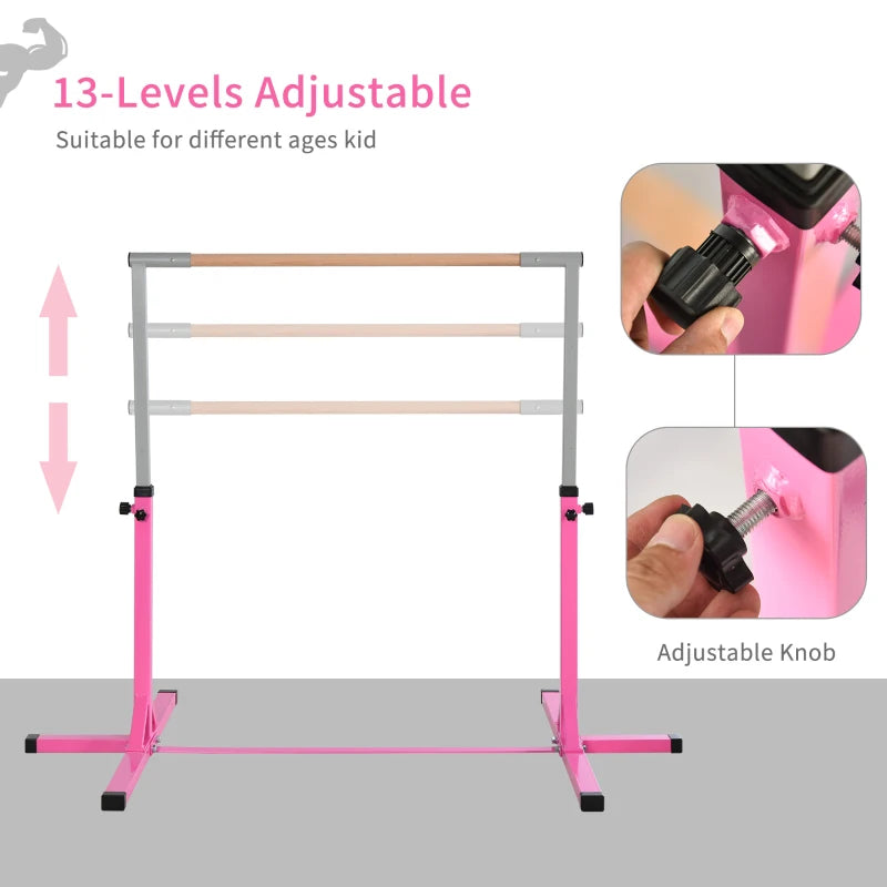 Height Adjustable Gymnastics Horizontal Bar for Kids Junior Fitness Equipment Pink
