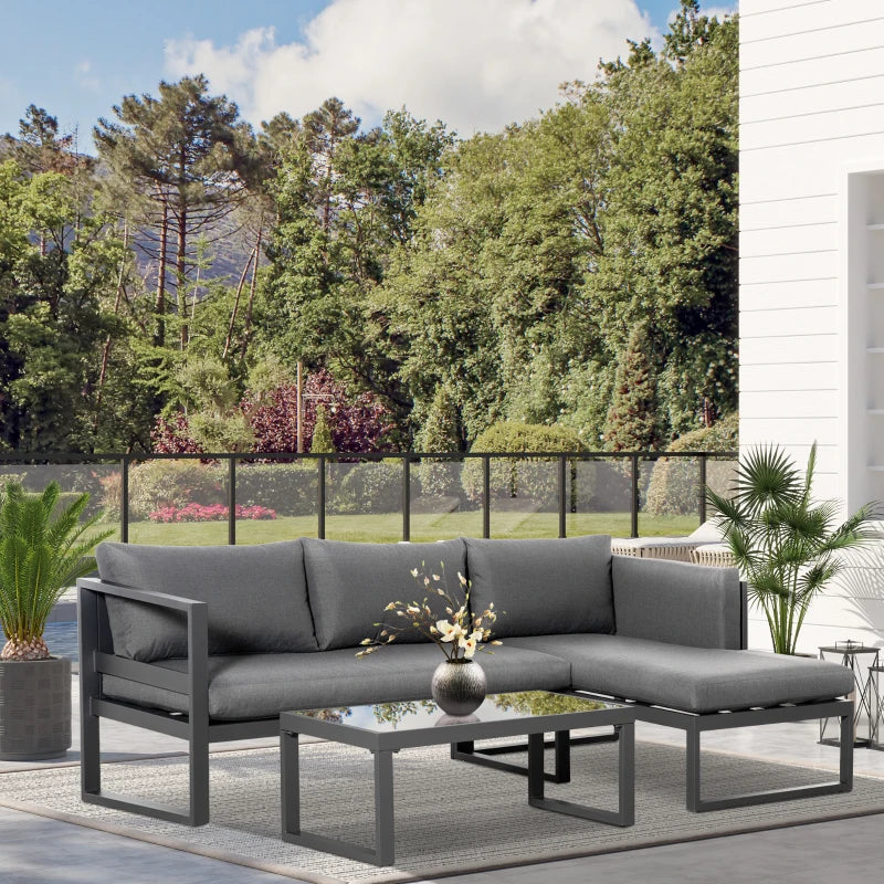 Dark Grey L-shaped Aluminium Garden Corner Sofa Set