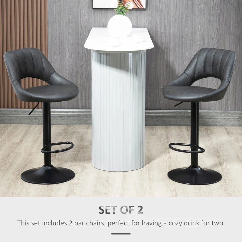 Set of 2 Grey PU Leather Swivel Bar Stools with Backrest & Footrest for Kitchen, Counter & Breakfast Bar