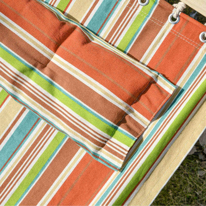 Red Striped Double Cotton Hammock with Adjustable Steel Frame