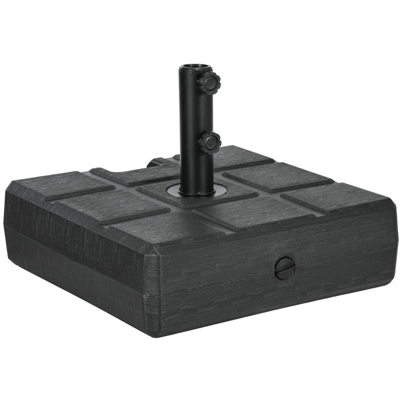 Black Square Umbrella Base with Wood Effect - 40kg Plastic Stand for Outdoor Patio Umbrella