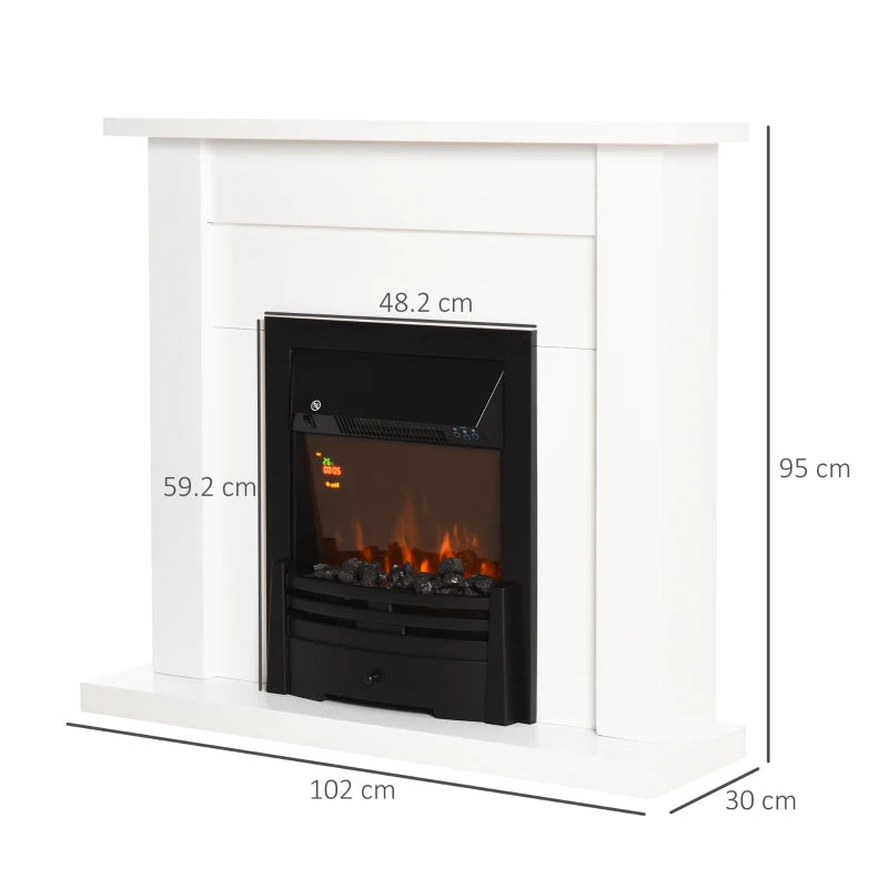 Modern Electric Fireplace Suite with LED Flames Remote Control Adjustable Heat Marble Surround