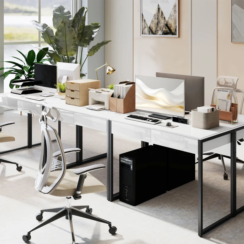 High Gloss White Work Table with Drawers - Modern Design, Durable Surface, Perfect for Home Office or Studio