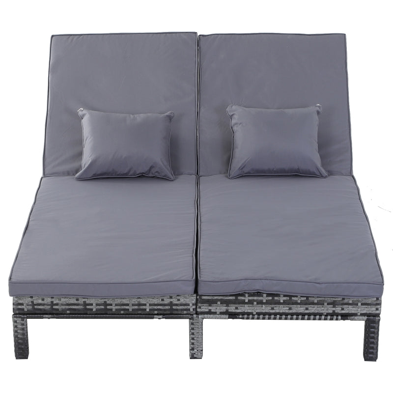 Grey Rattan Double Chaise Lounger with Cushion