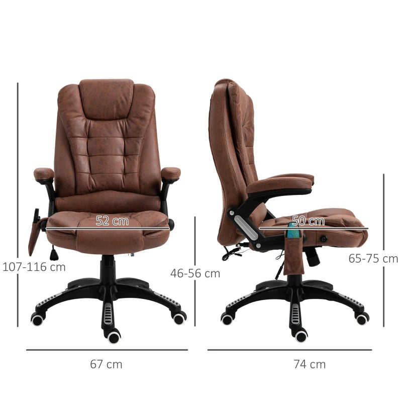 Vinsetto Heated Massage Recliner Chair - 6 Massage Points, 360° Swivel, Microfiber Office Chair, Brown Comfort