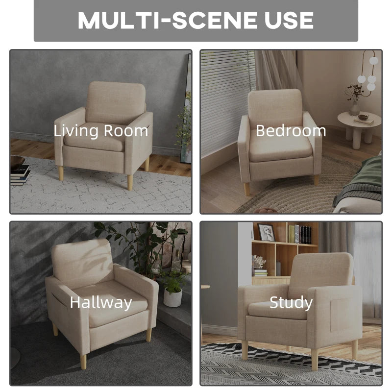 Stylish Upholstered Accent Chair for Living Room, Bedroom or Home Office - Comfy Beige Fireside Armchair