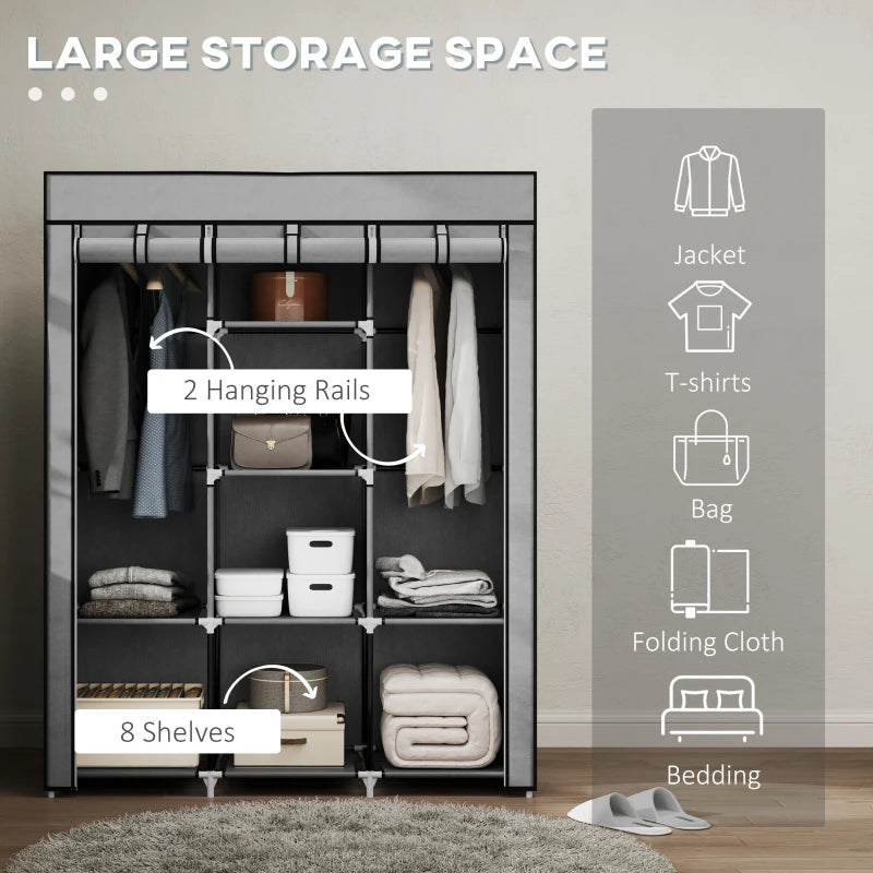 Light Grey Fabric Wardrobe with Rails and Shelves for Stylish Storage Solutions