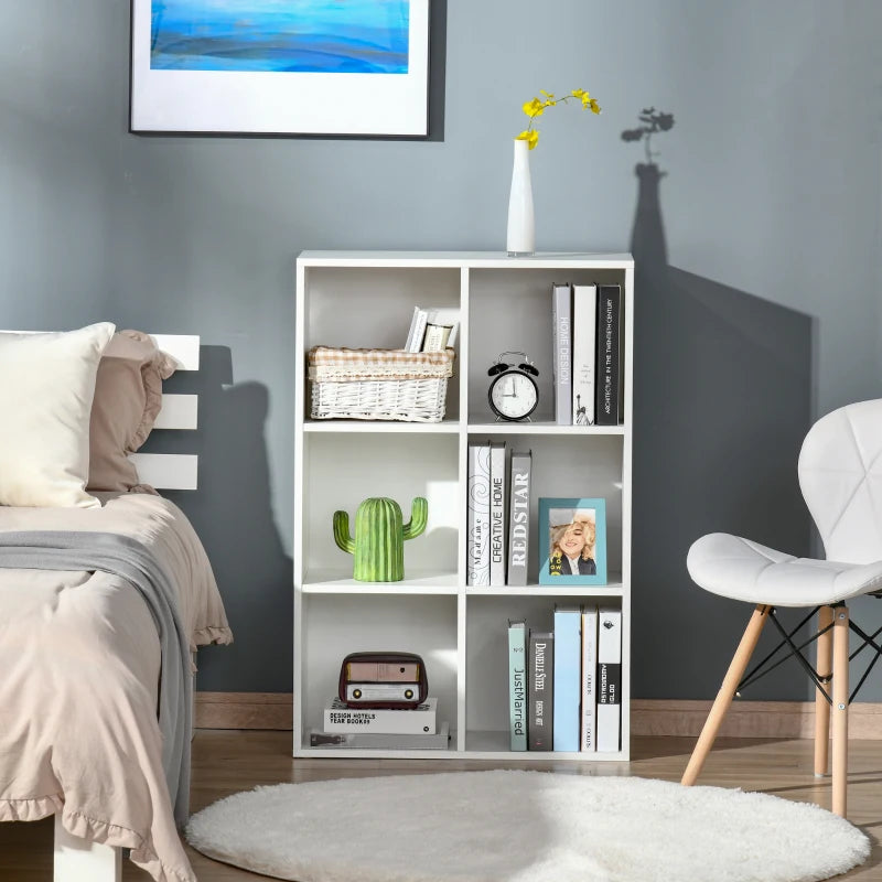 Stylish Six-Cube Bookcase in White Wood Effect - Modern Storage Solution for Home or Office Organization