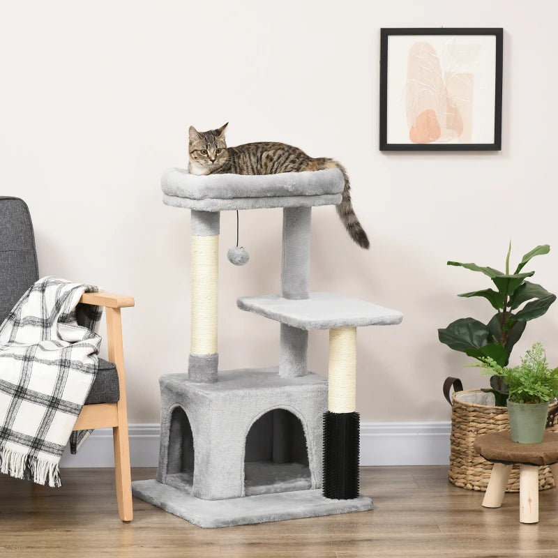 Premium Cat Tree for Indoor Cats - 48" Climbing Tower with Scratch Post, Massage Toy, Hanging Ball, Condo & Perch - Grey