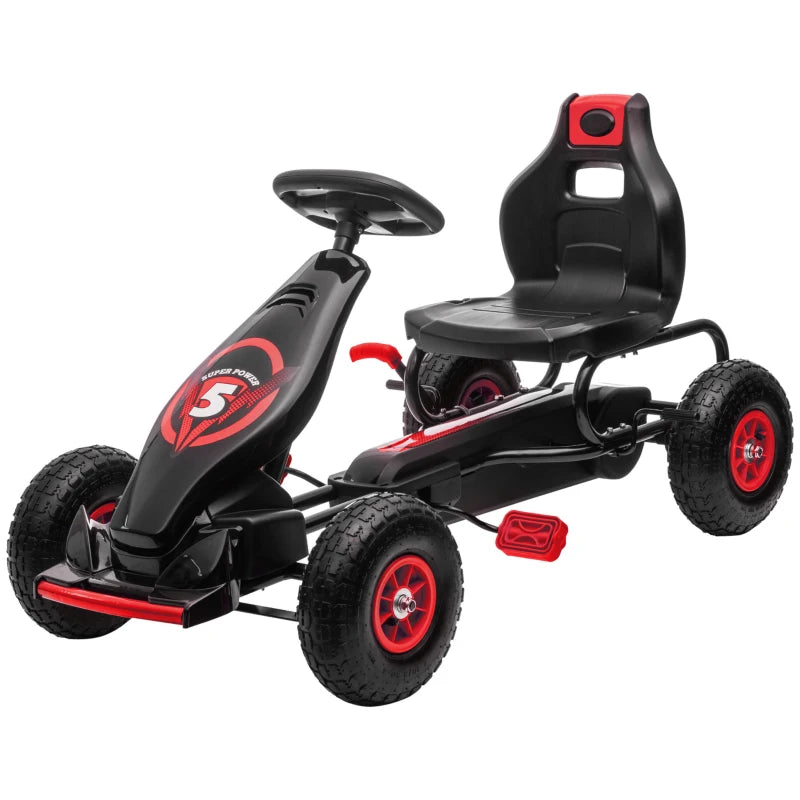 Kids Adjustable Seat Pedal Go Kart with Inflatable Tires for Outdoor Fun Red