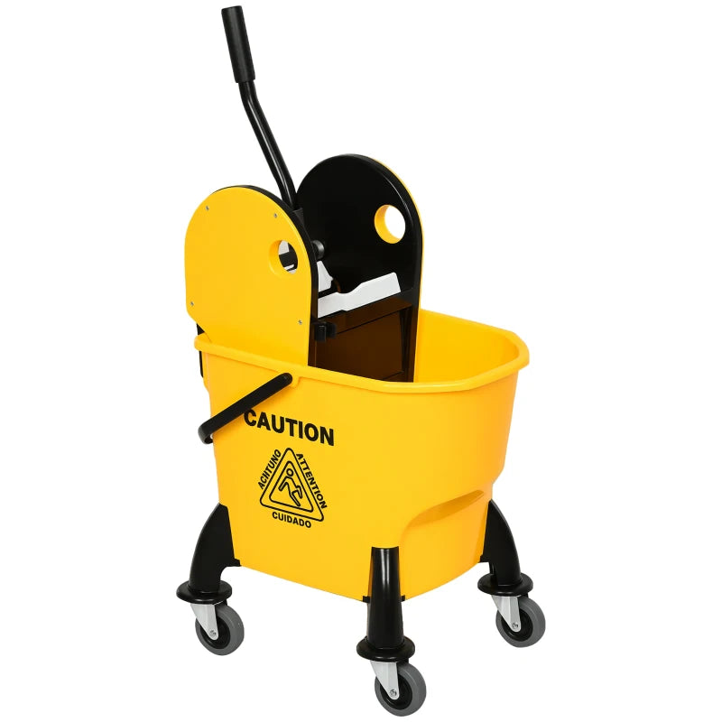 25L Yellow Mop Bucket with Wringer, Wheels & Handle - Heavy Duty Cleaning Tool for Home & Commercial Use