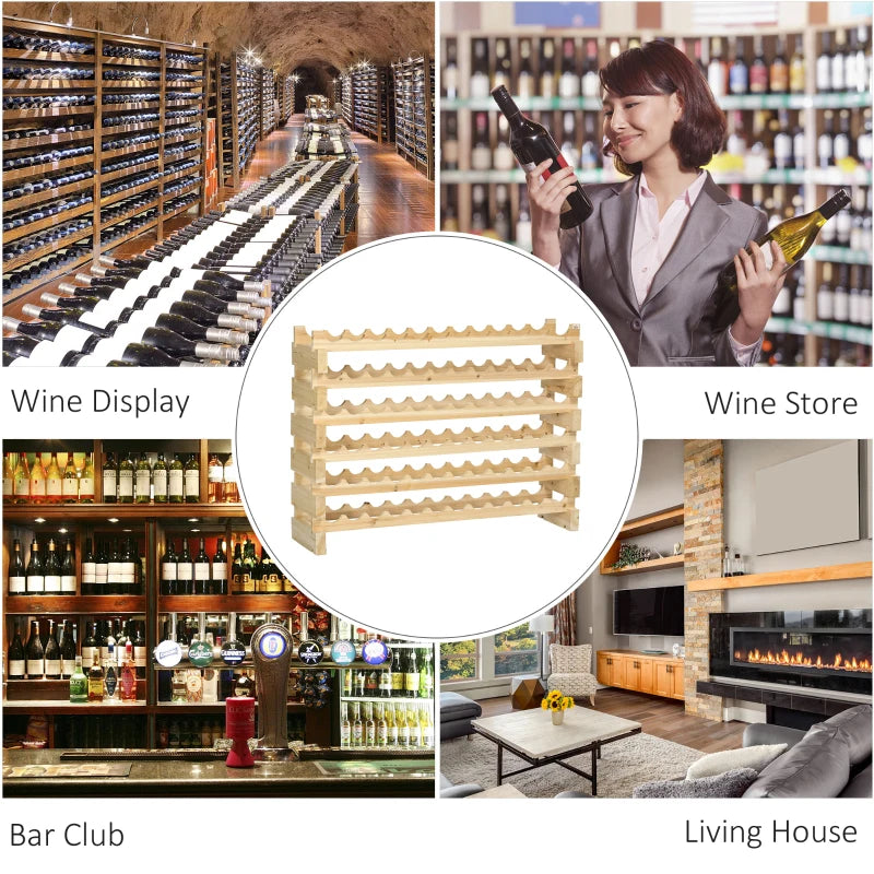 Set of 2 Natural Six-Tier Wooden Wine Racks - Holds 72 Bottles - Stylish Wine Storage Solution