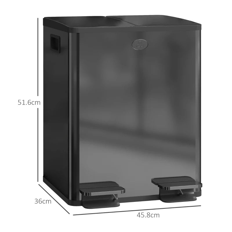 40L Dual Compartment Stainless Steel Trash Bin with Deodoriser Holders - Stylish Black Waste Management Solution