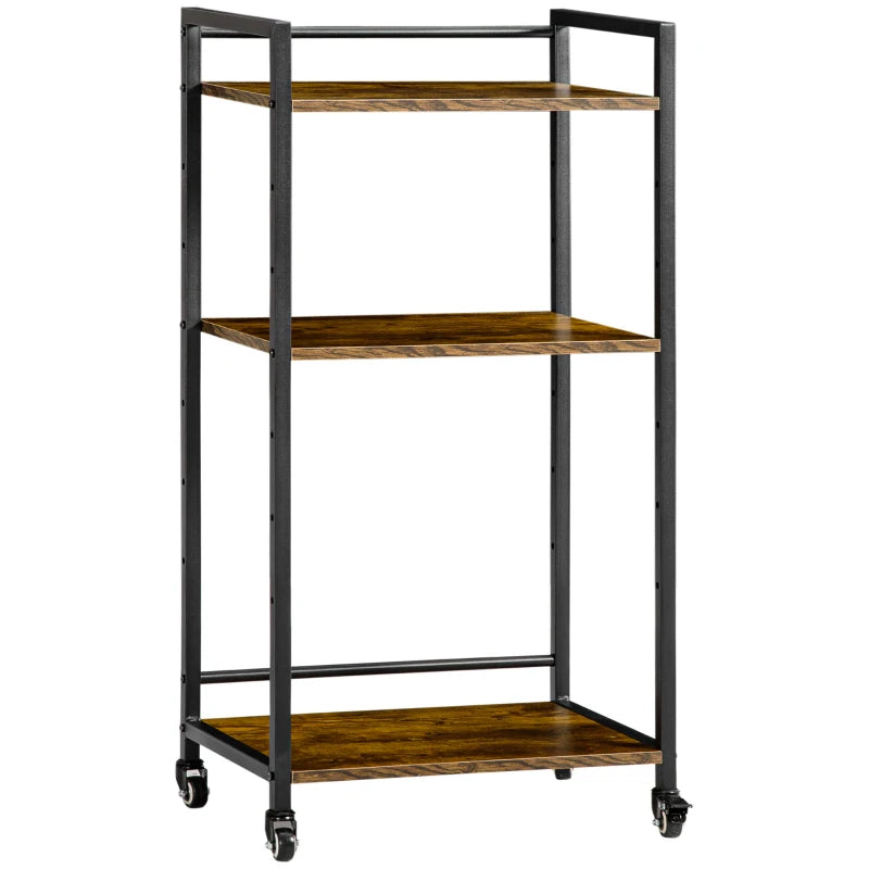 3-Tier Rolling Printer Stand with Adjustable Shelves & Lockable Wheels - Rustic Brown Utility Cart for Home Office