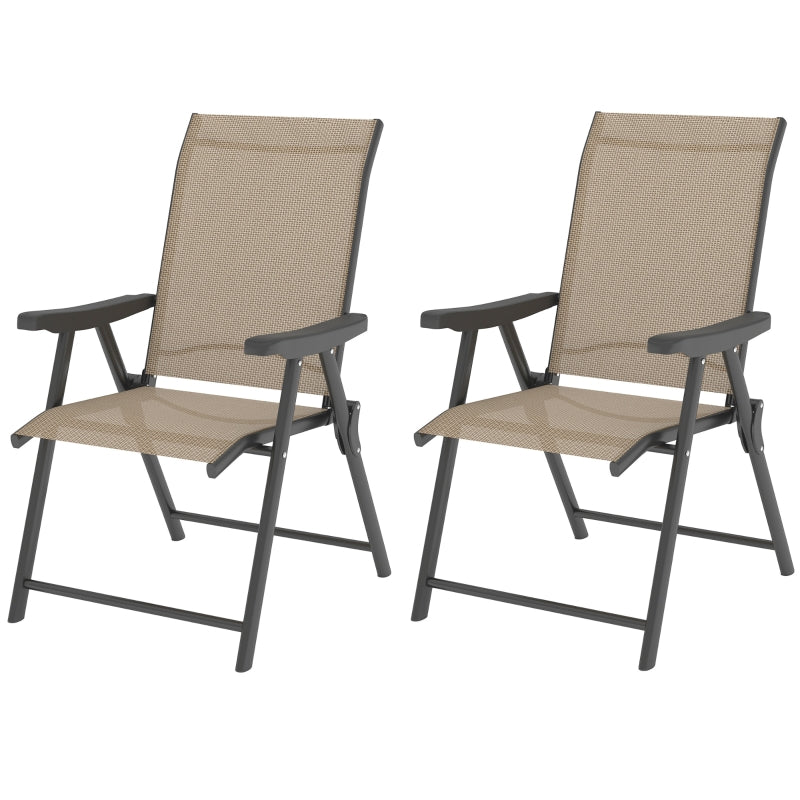 Set of Two Brown and Black Folding Outdoor Chairs - Compact Size for Easy Storage