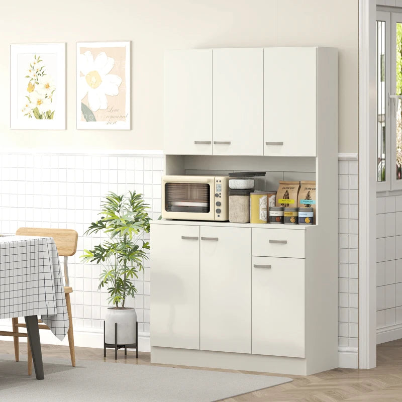 Stylish Freestanding White Kitchen Pantry Storage Cabinet with Adjustable Shelves - Perfect for Organizing Your Kitchen Space