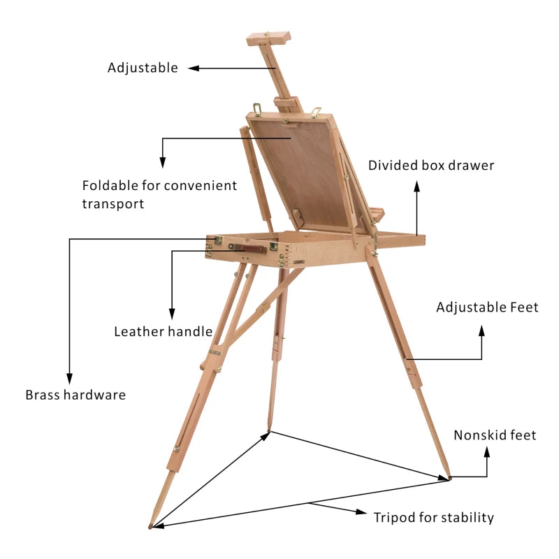 Portable Wooden Art Easel Tripod - Lightweight Folding Sketch Board for Artists & Painters - Natural Wood Craft Supplies