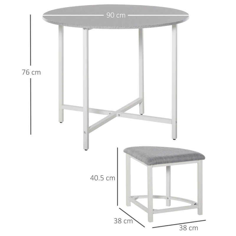 Modern Grey Round Dining Table Set with 4 Upholstered Stools - Stylish Kitchen & Dining Room Furniture