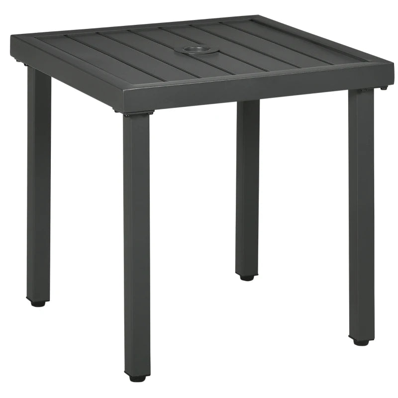 Grey Square Patio Side Table with Umbrella Hole, Steel Frame