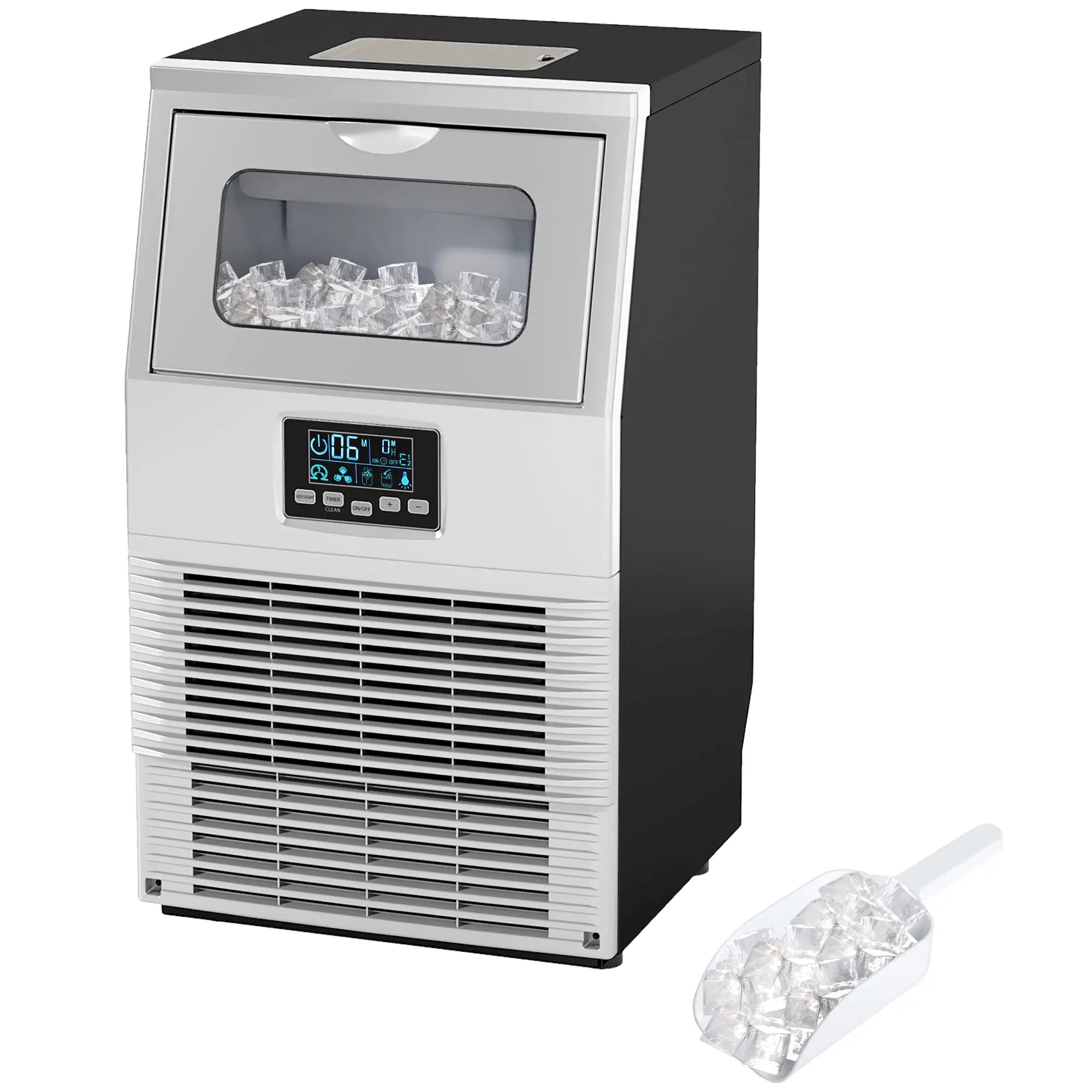 Freestanding Commercial Ice Maker Machine with Digital Control, Ice Scoop, Self-cleaning, 4kg Ice Storage