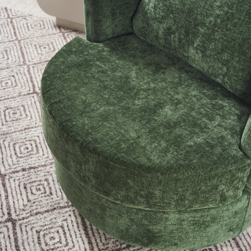 Stylish Green Chenille Swivel Office Chair with Back Cushion, Foam Padding, Wooden Frame, 360° Rotation, 78.5x83x86 cm