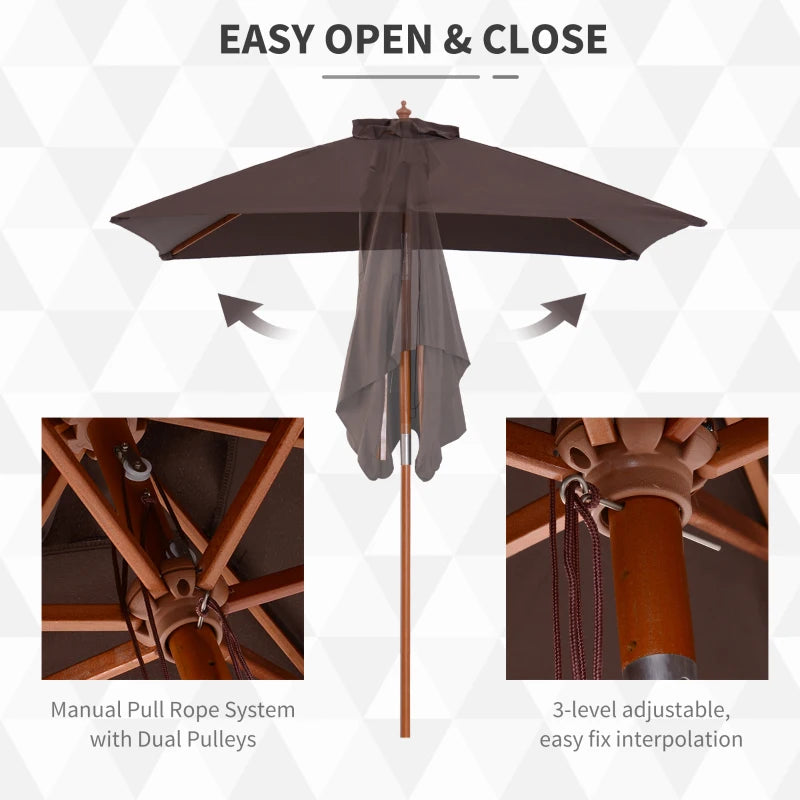 2m x 1.5m Coffee Garden Parasol Umbrella with Tilting Sunshade Canopy