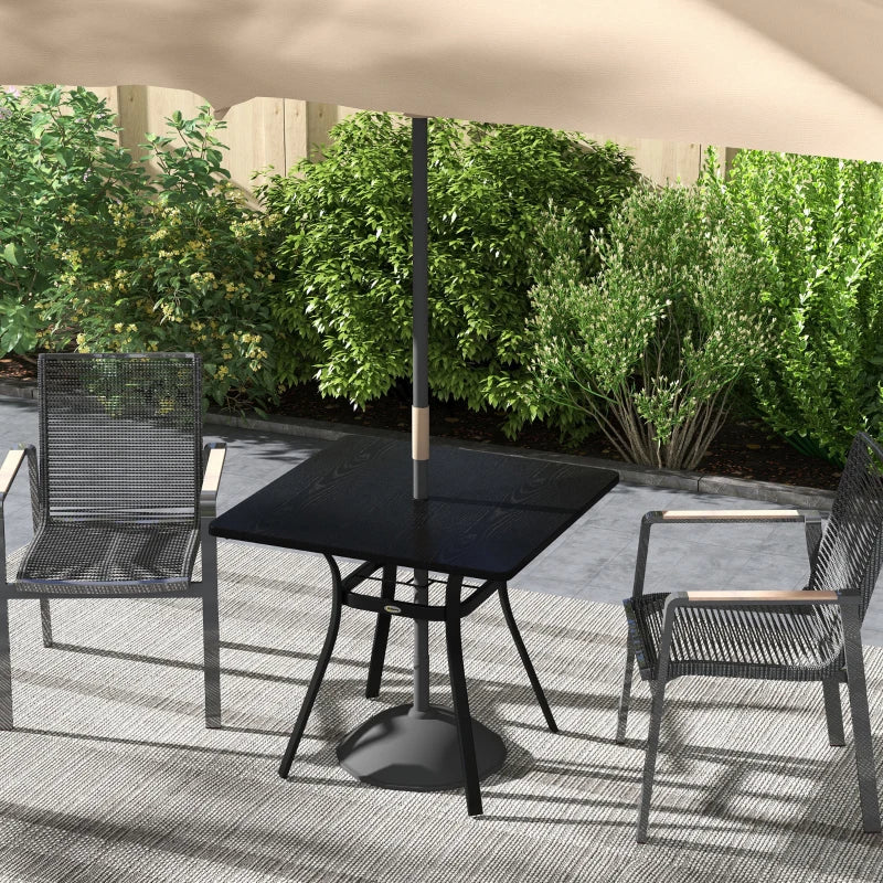 Black 4-Seater Steel Garden Table with Parasol Hole
