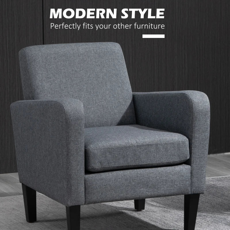 Stylish Grey Accent Chair with Rubber Wood Legs for Living Room and Bedroom