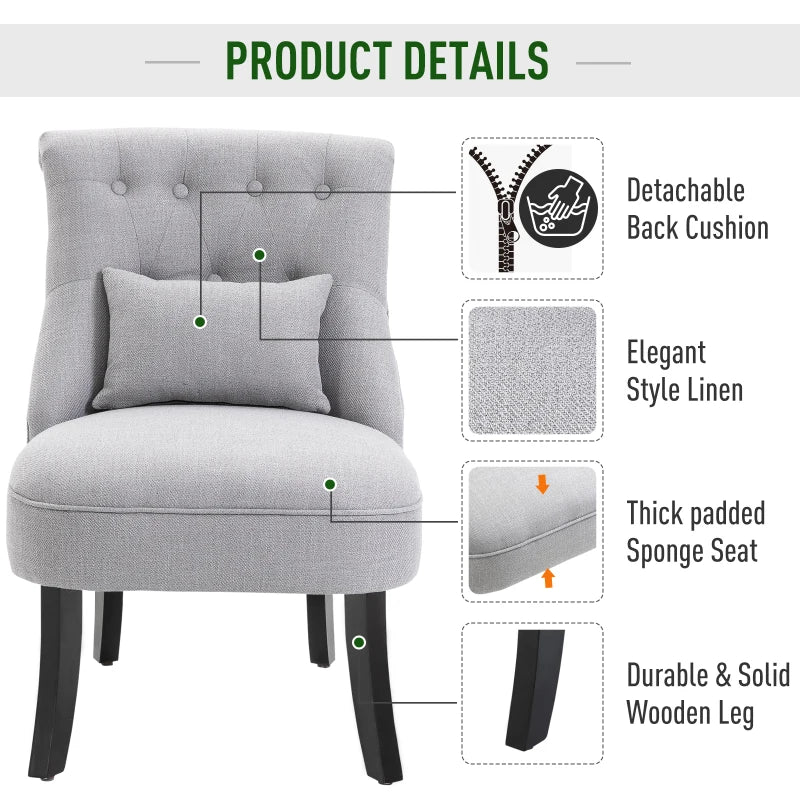 Stylish Grey Upholstered Tub Chair with Pillow and Solid Wood Legs for Living Room or Dining Area