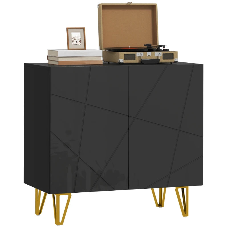 Modern Luxe High Gloss Black Sideboard with Hairpin Legs - Stylish Storage Solution for Contemporary Living Rooms