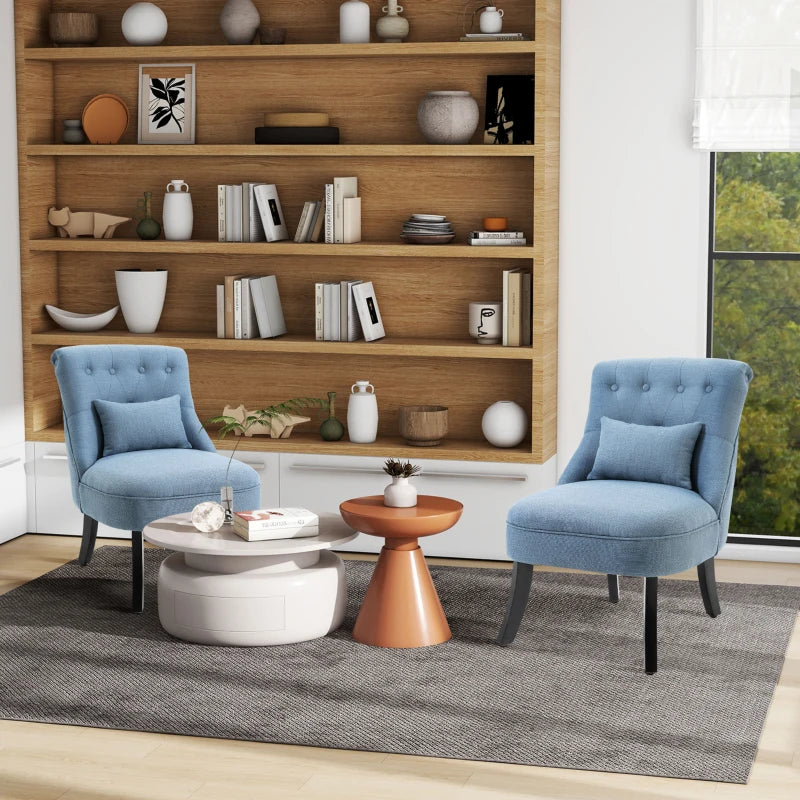 Upholstered Fabric Tub Chair with Pillow, Solid Wood Legs for Living Room and Bedroom, Set of 2, Blue