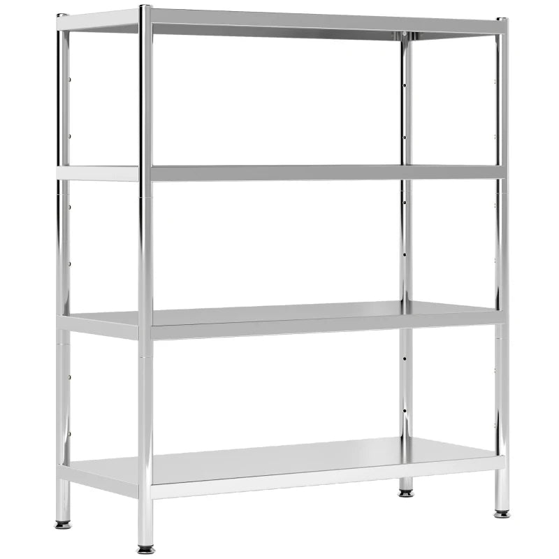 4-Tier Stainless Steel Bakers Rack with Adjustable Shelves - Kitchen Storage Unit for Spices, Pots & Pans - Silver Tone