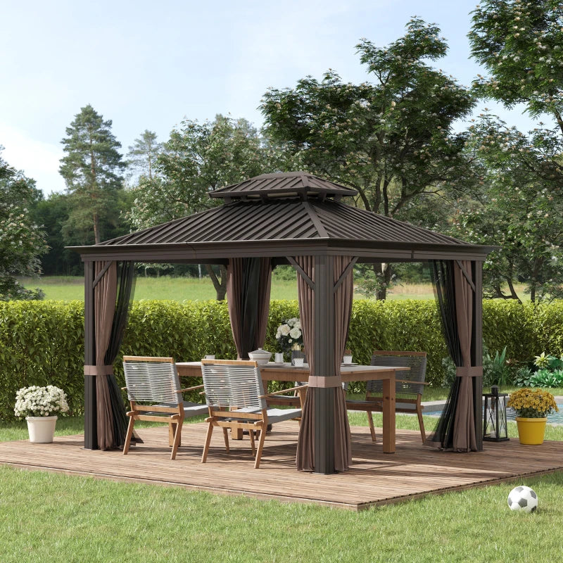 Brown 3.65m x 3m Aluminium Hardtop Gazebo