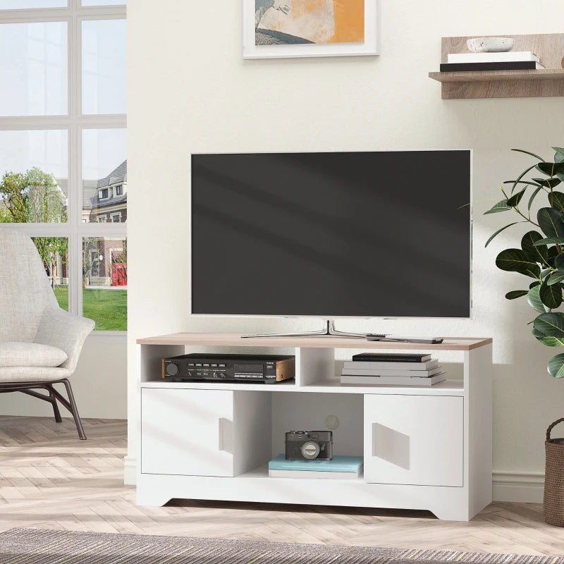 Modern TV Stand Cabinet for 50 Inch TV with Storage Open Shelves and Cable Management for Living Room Bedroom White