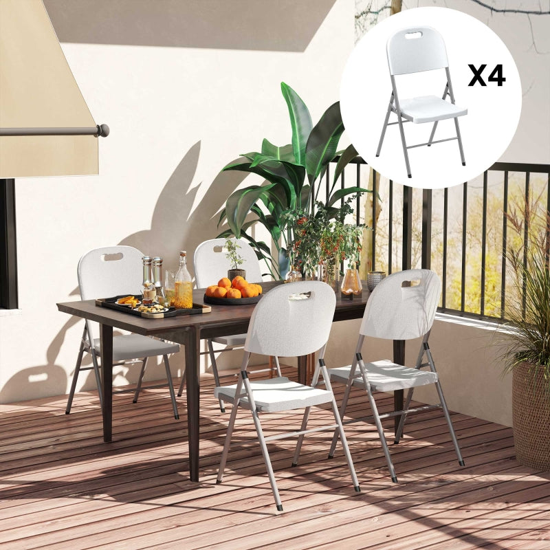 Set of 4 Foldable Outdoor Chairs - White - Portable Patio Seating