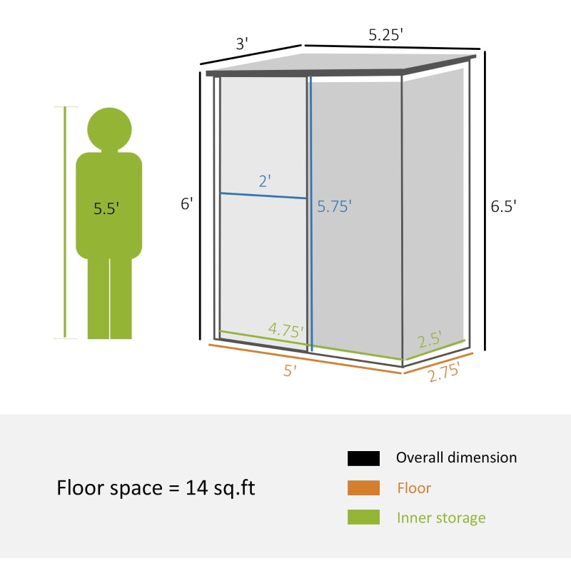 5.3ft x 3.1ft Green Metal Storage Shed