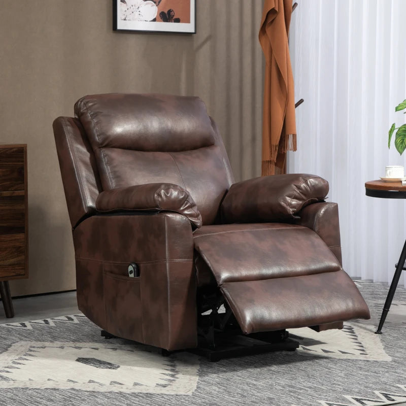 Dark Brown Faux Leather Electric Riser Recliner Chair with 70° Recline for Ultimate Comfort