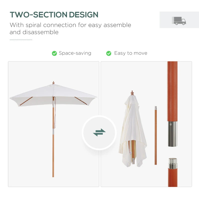 Cream White Tilting Garden Parasol Umbrella - 2m x 1.5m