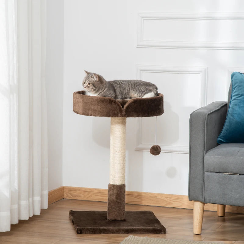 Small Cat Tree for Indoor Cats - Sisal Scratching Post, Kitten Bed, Ball Toy - Brown, 45x45x70 cm