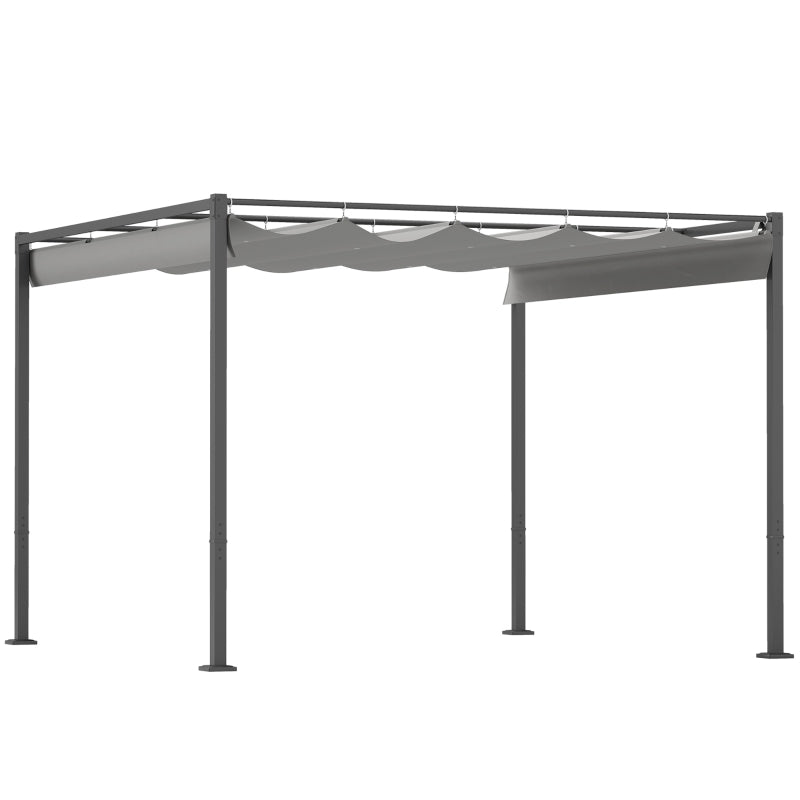 Grey Retractable Roof Garden Pergola with Sun Shade Canopy