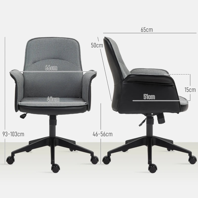 Stylish Grey Linen and Faux Leather Office Chair - Ergonomic Design for Home and Office Use