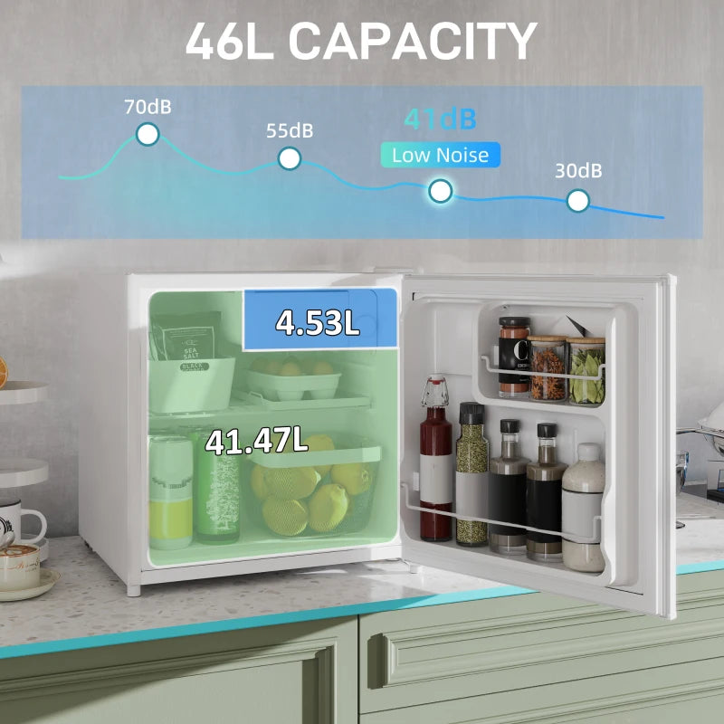 46L Mini Fridge with Ice Box - Compact Table Top Refrigerator, Reversible Door, Adjustable Temp, Cream for Bedroom & Office