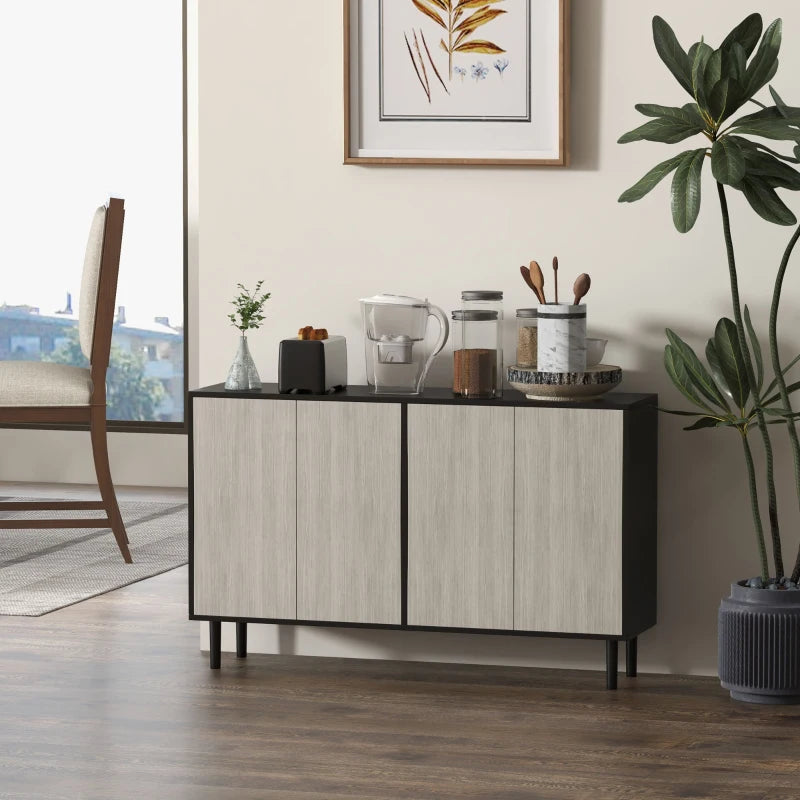 Stylish Black Kitchen Sideboard Storage Cabinet with Adjustable Shelves, 4 Doors & Pine Wood Legs for Living Room