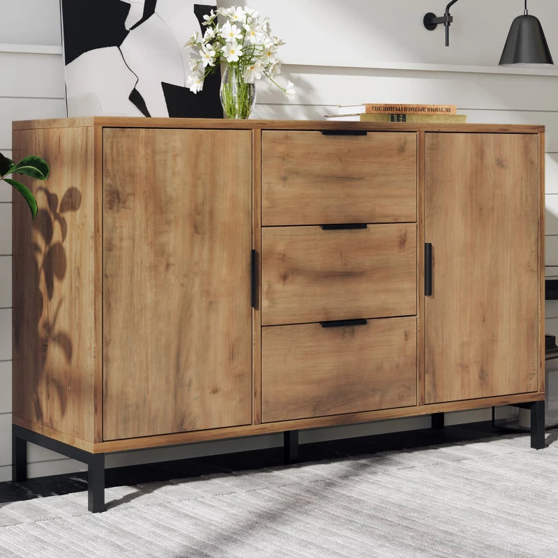 Modern Dark Oak Sideboard Cabinet with 2 Doors 3 Drawers and Adjustable Shelf for Living Room