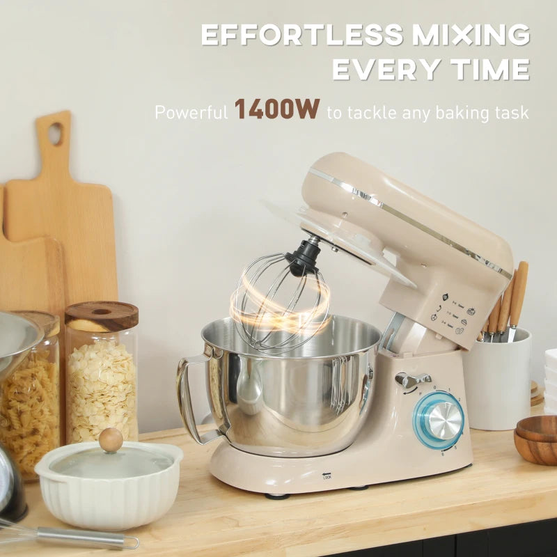 Premium 1300W Beige Kitchen Stand Mixer with Accessories - Perfect for Baking and Cooking Enthusiasts