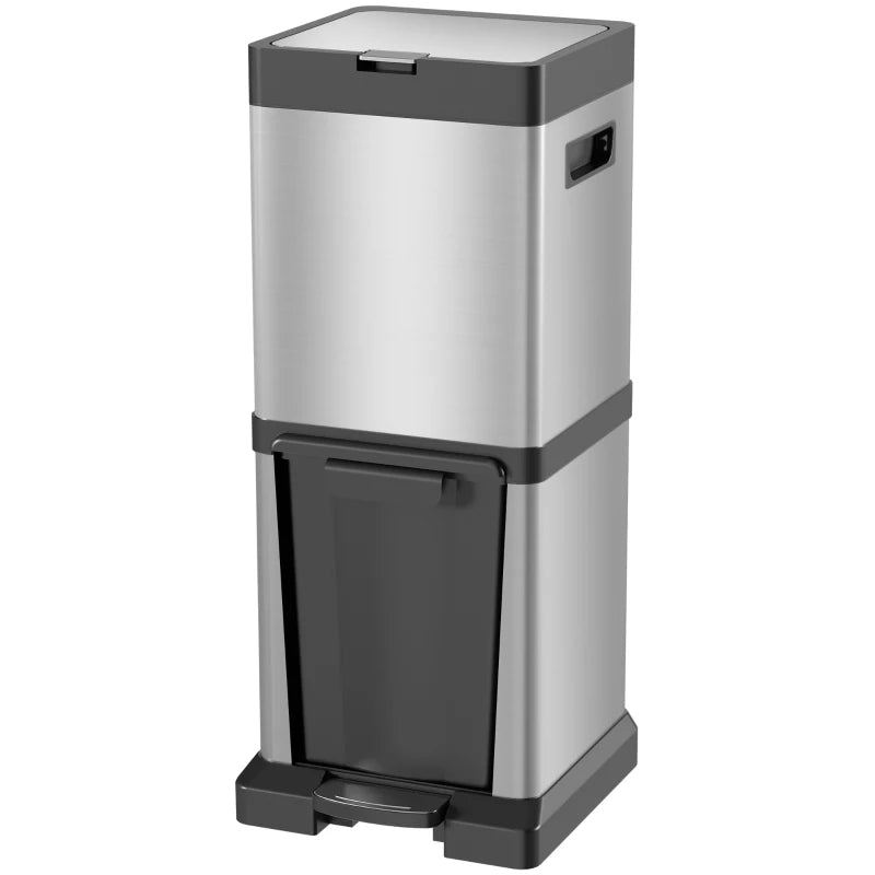 34L Double Compartment Kitchen Trash Can with Soft-Close Lid for Efficient Waste Separation