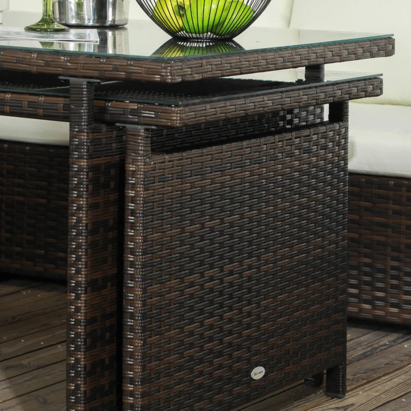 10 Seater Mixed Brown Rattan Corner Sofa - Cream Cushions