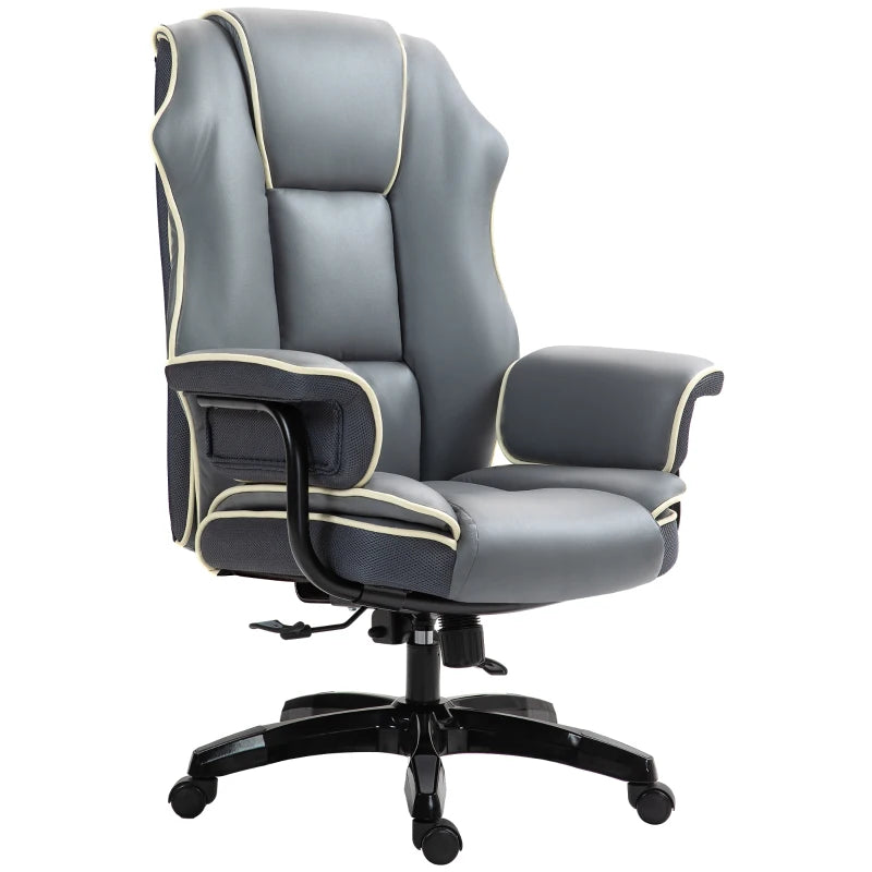 Vinsetto Grey Faux Leather Executive Office Chair with White Contrast Piping - Ergonomic Design for Comfort and Style