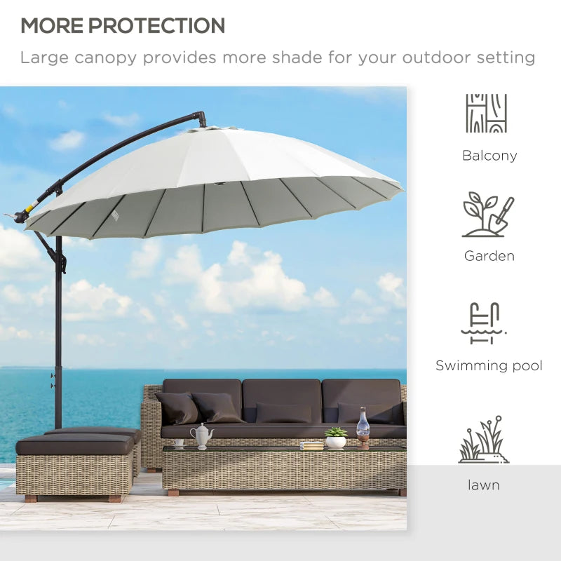 3m Cream White Cantilever Patio Umbrella with 18 Ribs & Vents